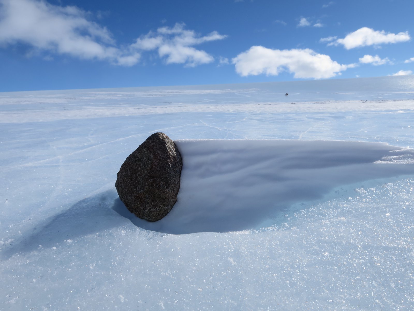 A meteorite on the blue ice field in the Miller Range in the Antarctic.
